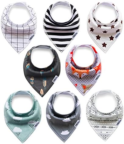 Baby Bandana Bibs, Drool Bibs for Drooling, Teething, Special Needs, Feeding, Boy/Girl Assorted Apron ,8-Pack, Baby Shower Gift Set, Absorbent Cotton Protects Clothes, Soft Poly Fleece Lined, BPA Free