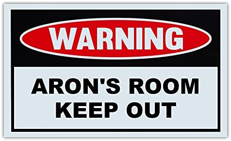 Novelty Warning Sign: Aron's Room Keep Out - For Boys, Girls, Kids, Children - Post on Bedroom Door - 10" x 6" Plastic Sign