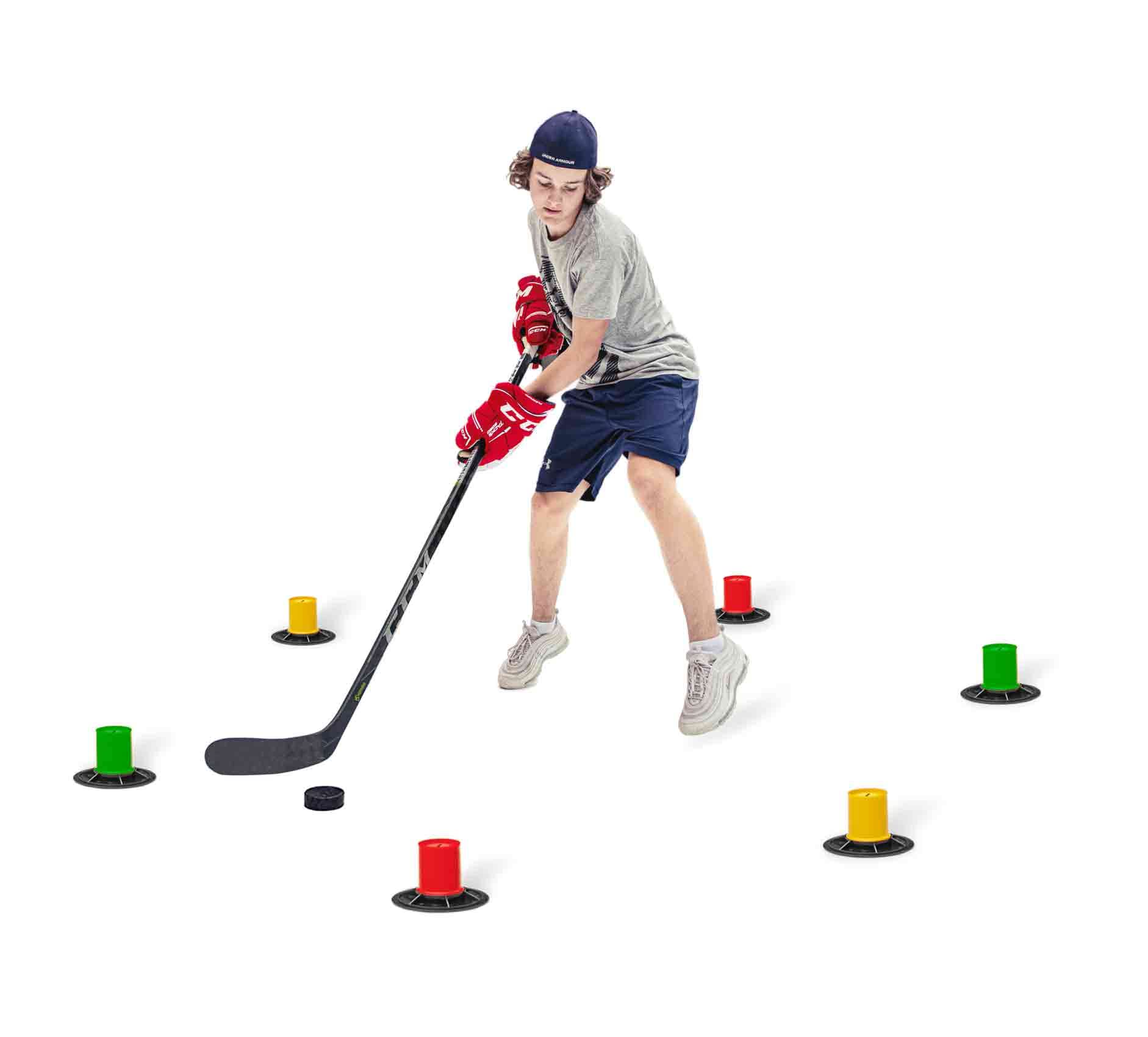 Hockey Revolution Drill Cones - Lightweight Stickhandling Training Aid, Equipment for Puck Control, Reaction Time & Coordination - Light, Portable Adjustable Multi-Sport Marker Training Traffic Cones
