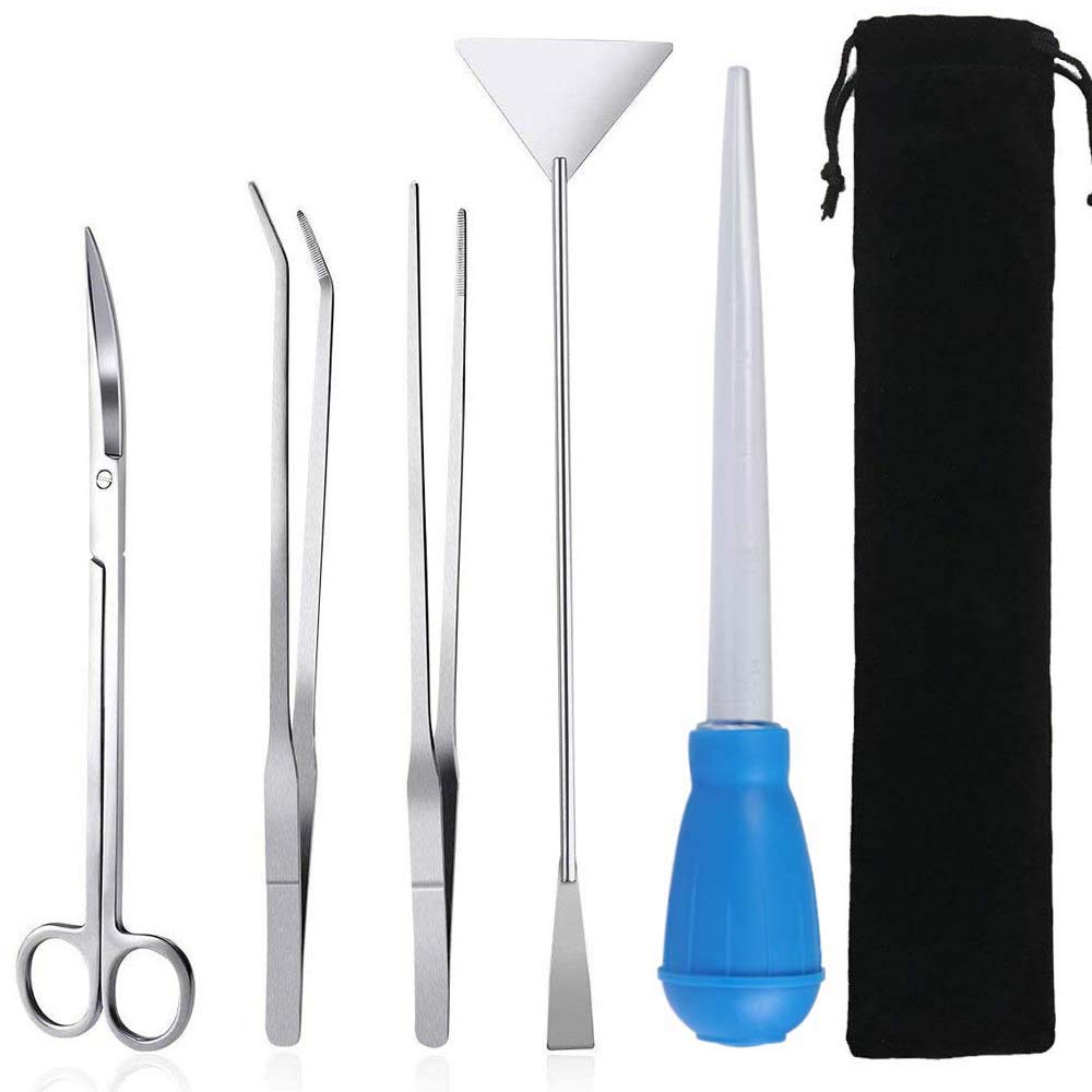 Aquascape Tools, Long Stainless Steel Aquatic Plant Tweezers Scissors Spatula Tool Set Algae Scrapers Aquascaping Cleaning Kit with Aquarium Pipette Dropper for Fish Tank Starter kit