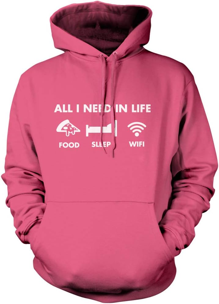HotScampFunny Hoodie for Teen All I Need In Life Food Sleep WIFI Unisex Adults and Kids Hoodie Adulting Teenager WFH Computer Internet Hoody