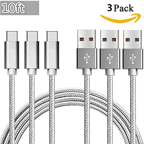 TYPE C Charger Cable, AWOGER Nylon Braided USB Type C Long Cord-usb Data Charging Cable for Galaxy S8, S8 Plus, Note 8, LG G6, ZTE Zmax Pro Z981, HTC 10 and More USB Type C Devices (Grey)