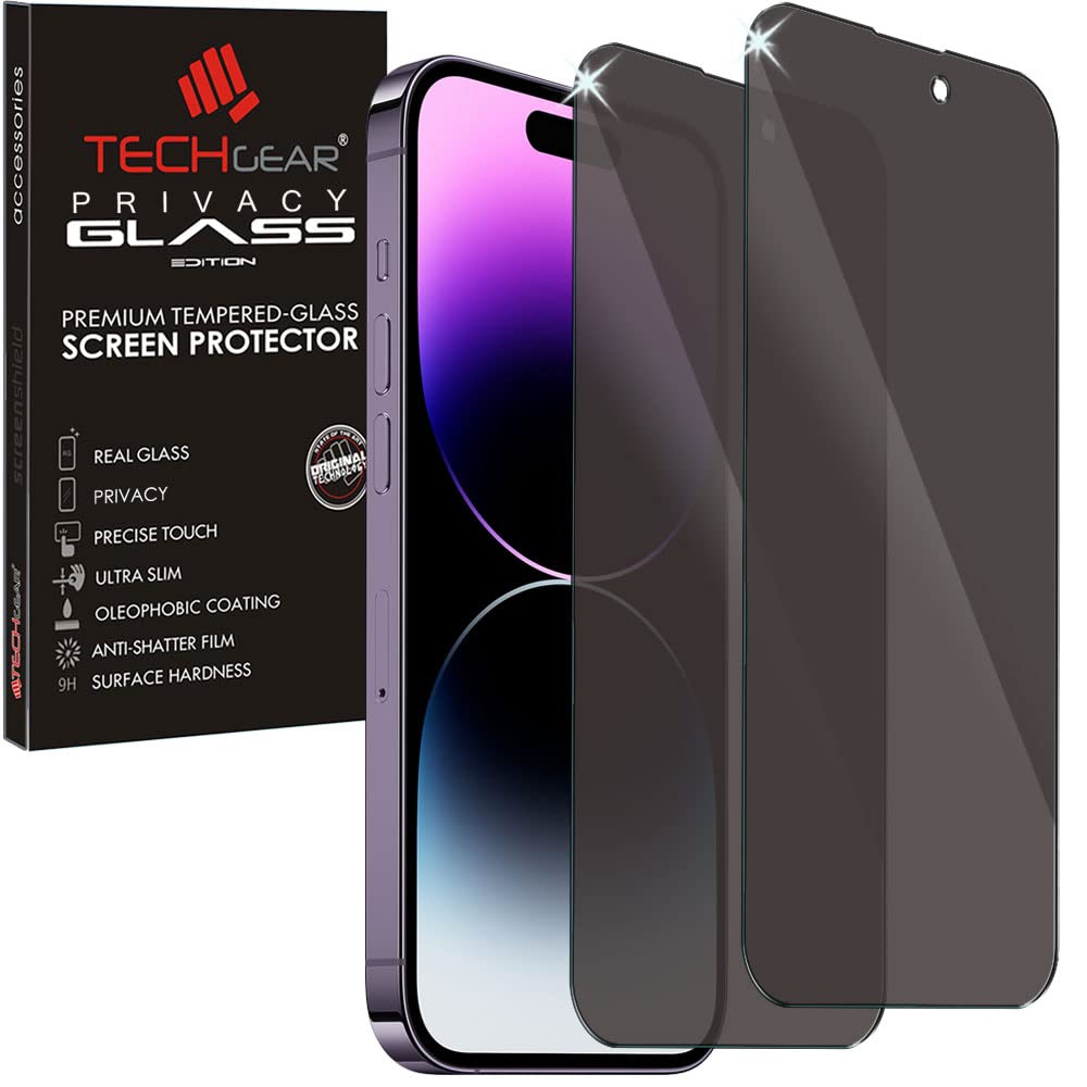TECHGEAR [2 Pack] Anti Spy Screen Protectors for iPhone 14 Pro - PRIVACY Filter GLASS Edition Genuine Tempered Glass Screen Protector Guard Cover Compatible with iPhone 14 Pro 6.1"