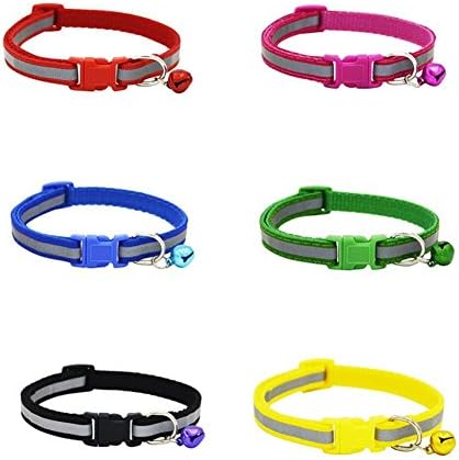 Nylon Pet Dog Collar Reflective Adjustable Cat Puppy Collar with Bell Adjustable Pack of 6 (A)