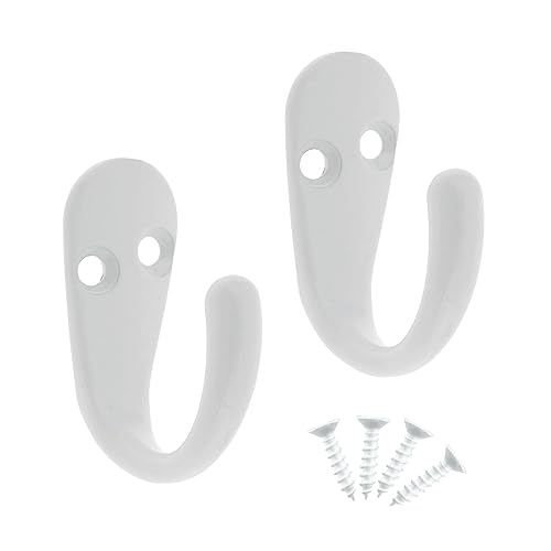 Select Hardware HK0220B 2X Single Robe Coat Hooks with Screws, White, Door & Wall Mountable Clothes Hanger for Bathroom Bedroom Living Room Hallway (Pack of 2)