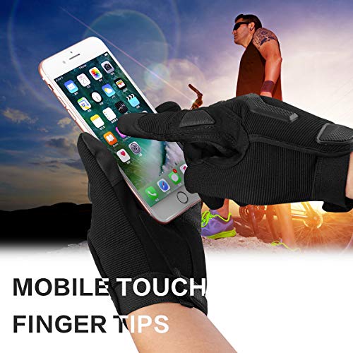 Protective Motorcycle Gloves Work Gloves, Touch Screen Leather and Hard Knuckle Full Finger for Military Tactical Bike Cycling Racing Hunting Airsoft Paintball Shooting Work (Black, XL:8.66-9.06)