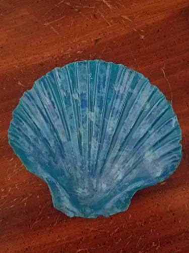 Hand Painted Scallop Shell Jewelry, Key, Decorative Soap Dish - Nautical Themed Gift - Teal and Blue Marbled