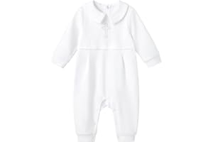 pureborn Unisex Baby Jumpsuit Infant Boys Girls Cotton Spring Fall Romper One-Piece Coverall Baptism Outfit White 0-24 Months