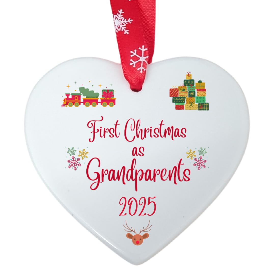 Second Ave First Christmas as Grandparents White Ceramic Hanging Heart Christmas Xmas Tree Decoration Bauble