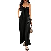 Bdwinz Womens Casual Sleeveless Strap Loose Jumpsuits Long Wide Pants One Piece Romper with Pockets