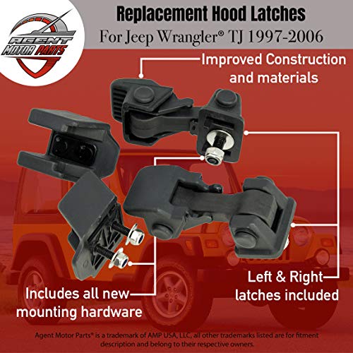 Jeu De 2 Loquets De Capot Pour Jeep TJ 1997-2006 - Remplacement 55176636AD, 55395652AC - ABS Et Métal