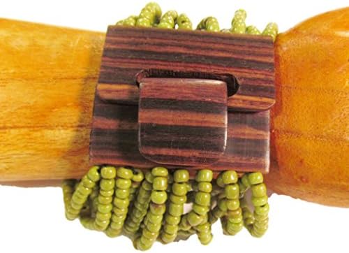 2-6 Day Delivery- Multiple Colors Available, Including Metallic Colors Handmade Beaded Balinese Bracelet or Necklace, with Natural Wood Hook Buckle Closure Multi Strand Glass Beaded Jewelry Trendy Unique Design Modern Indonesian Fashion Accessory from Bali (Bracelet, Lime Antik)