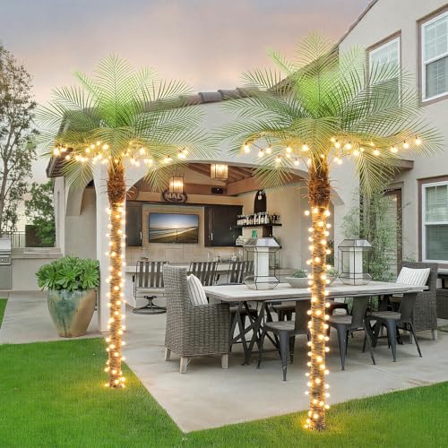 ZEEOZE 240 cm Artificial Phoenix Palm Tree Tall Artificial Palms with 18 Leaves Adjustable Artificial Plants Phoenix Palm for Outdoors Patio Swimming Pool Home Office Living Room Garden (2 Pcs, 240 cm