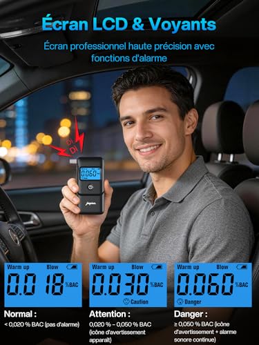 Ethylotest Electronique Précis Alcootest Numérique: Ethylometre Professionnel avec Écran LCD HD Capteur de Haute Précision - Portable Ethylotest avec 10 Embouts pour Particuliers et Usage Domestique