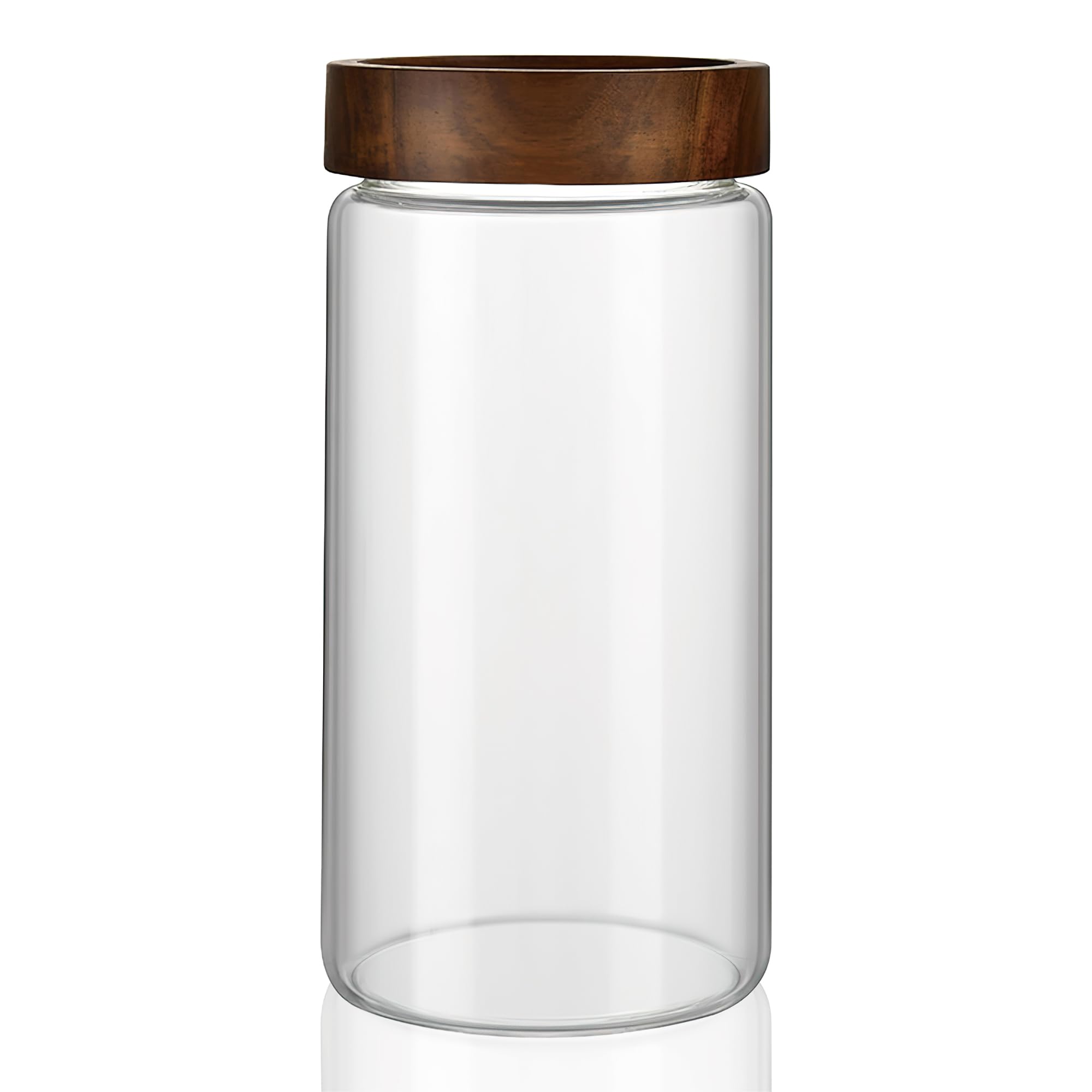 Glazen pot, 450 ml ronde voorraadpot met grote capaciteit en houten deksel voor theekoffiekruiden
