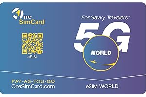 OneSimCard Travel eSIM for use with Apple iPhone, Google Pixel, Samsung Galaxy and Other eSIM Devices in Over 150 Countries