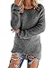 Women's Long Sleeve Rib Knitted Casual Loose Fluffy Fuzzy Jumper Sweater Grey XL