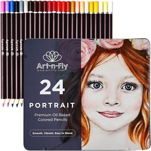 24 Oil Based Skin Tone Colored Pencils Set in Tin Box Art Skin