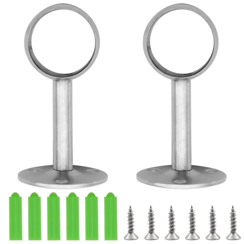 CEEYSEE 2PCS Closet Pole Sockets 32mm Stainless Steel Curtain Rail Brackets with Screws Wardrobe Rail Rod Support Socket Flange Rod Holder for Curtain and Storage Rod (32mm/FLZ)