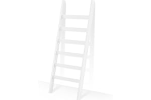 POXAKA Bamboo Blanket Ladder, 6 Tier Blanket Holder, 68.9 Inch Tall Blanket Rack, Ladder Shelf Against The Wall, Rustic Bamboo Quilt Rack Stand in Bathroom, Living Room, Bedroom, White