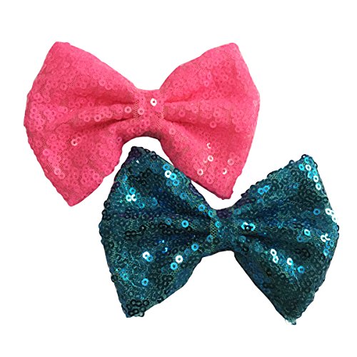 Yazon 20pcs 4 inch Sequin Hair Bows With Clips Baby Girl's Bow Hair Clips (4'' sequin bows with clips mix 20 color) - Thumbnail 2
