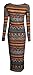Womens Aztec Skull Lips And Leopard Print Long Sleeves Midi Dress