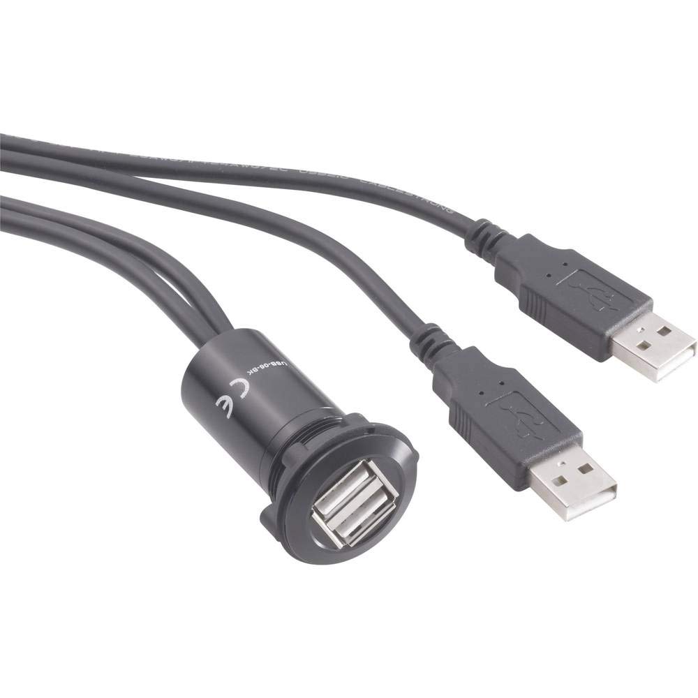 USB 2.0 Adapter 2 x USB Female Type A to 2 x USB Male Type A with 60 cm Cable TRU COMPONENTS USB-06-BK 1229322 1 Piece