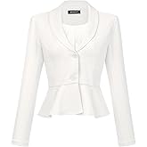 Allegra K Cropped Blazer for Women's Work Lapel Collar Long Sleeve Peplum Ruffles Office Suit Jacket