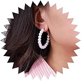 Vacaonio Boho Pearl Huggie Hoop Earrings Round Circle Pearl Earrings Gold Pearl Hoop Stud Earrings Open Pearl Circle Earrings Pearl Bead Earrings Jewelry for Women