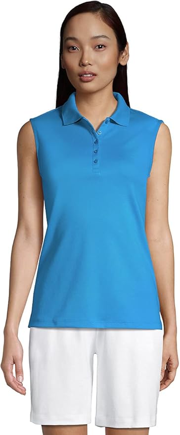Lands' End Women's Sleeveless Supima Cotton Polo Shirt at Amazon Womenâs Clothing store