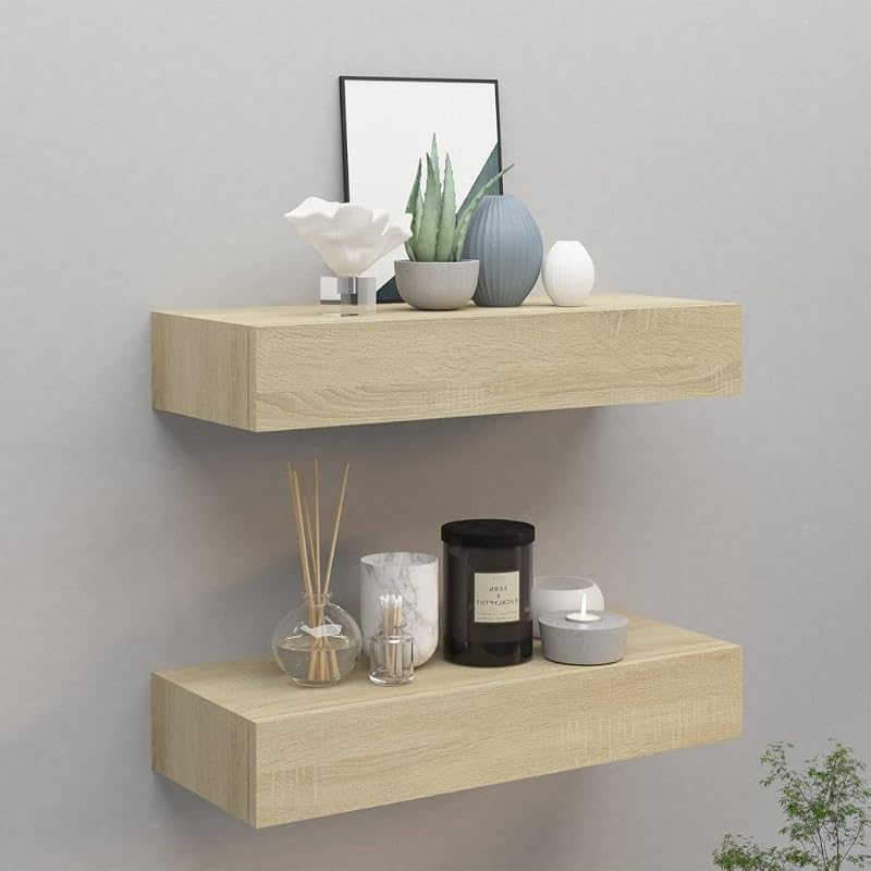 Scaffali con Cassetti da Parete 2 pz Rovere 60x23,5x10 cm MDF — foto 2 di 8