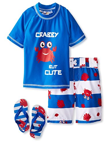 Wippette Little Boys' Toddler Swimwear Cute Crabby Rashguard Set with Flip Flops