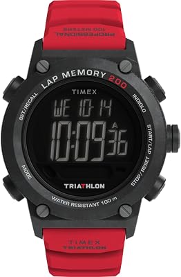 Triathlon 200 Lap TW5M67000 - Orologio da Uomo da 44 mm, cinturino in Silicone Nero Con Display Digitale