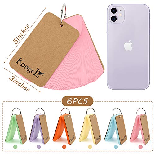 Koogel 300 Pcs Colored Index Cards, 3 x 5 Inch Study Cards Colored Notecards on Ring Flash Cards for School Learning Memory Recipe Cards Game Card