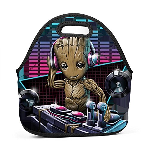 Oyangqu Neoprene Lunch Bag - Removable Shoulder Strap-Large Size Reusable Lunch Handbag, i m groot 2 Tote Waterproof Outdoor Travel Picnic Carry Case Lunchbox with Zipper for Womens Mens Boys Girls