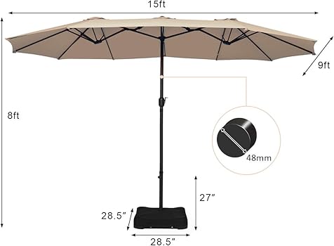 Amazon Com Tangkula 15 Ft Patio Double Sided Umbrella With Base Outdoor Extra Large Market Umbrella With Crank Handle Outdoor Twin Table Umbrella Base Included Umbrella With Crank And Base Beige Clothing