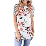 Teresamoon Clearance Sale ! Floral Printed Blouse, Women Short Sleeve Stripe Casual Tops T-Shirt (White, M)