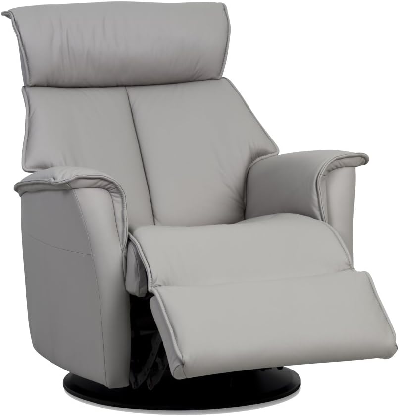 IMG Boss Large RG 387 Leather Relaxer Recliner Swivel Glider Chair - Manual Recline Trend Cinder Grey Leather -