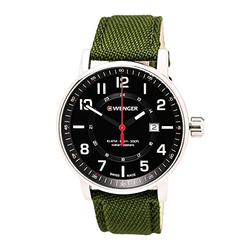 Wenger 01.0341.107 Men's Attitude Black Dial Green Nylon Strap Watch