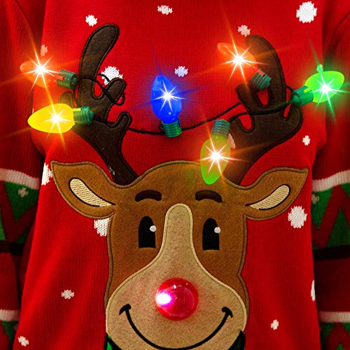Womens LED Light Up Reindeer Ugly Christmas Sweater Builtin Light