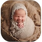 Newborn Infant Baby Boys Girls Photography Props Mohair Hat Wrap Blanket Cloth Set (Creamy-White)