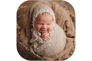 VEMONLLAS Newborn Photography Props Outfit Girl Boy Mohair Lace Hat with Wrap Blanket Crochet Knit Baby Photo Props