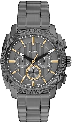 New Machine Reloj para Hombre, Movimiento cronógrafo de Cuarzo de 44 mm con Correa de Acero Inoxidable o Cuero, Gris Suave, Pulsera