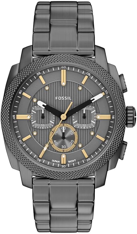 New Machine Reloj para Hombre, Movimiento cronógrafo de Cuarzo de 44 mm con Correa de Acero Inoxidable o Cuero, Gris Suave, Pulsera — foto 1 de 6