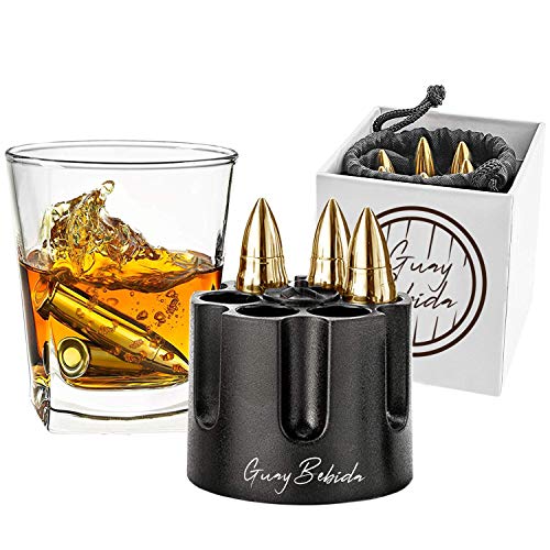 Guay Bebida Stainless Steel Chilling Ice Bullets with Pouch - Reusable Stone Chiller On the Rocks Cold Drinks for Whiskey, Scotch, Bourbon, Soda, Beer - In Gift Box. - Small Gold