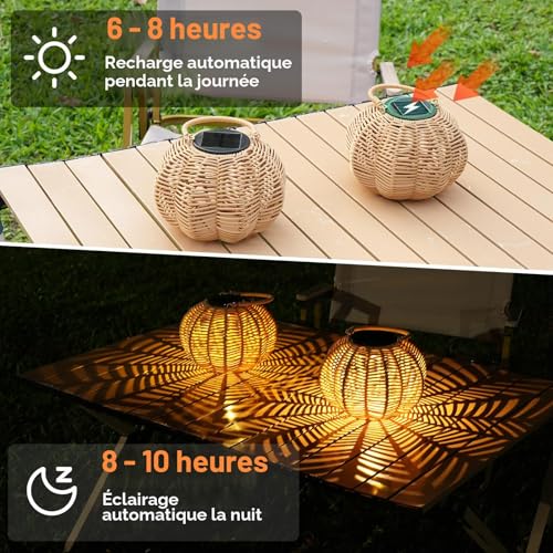 KagoLing Outdoor Solar Lamp, 2 Solar Lanterns Outdoor Waterproof IP65 Hanging Light, Garden Decoration, Suitable for Balconies, Patios, Courtyards and Camping Parties, Gardening Gifts