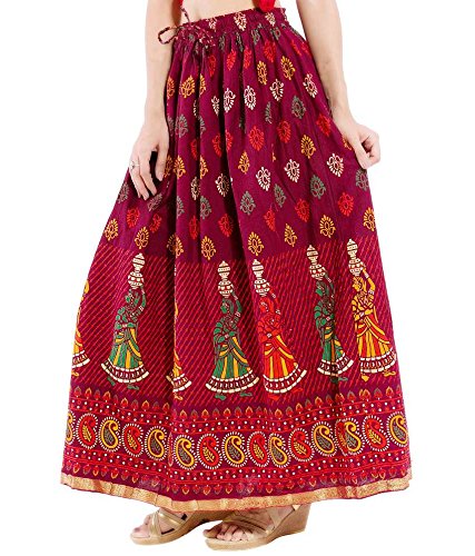 rangsthali women's cotton skirt (red_free size)
