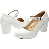 Cusolemore Mary Jane Heels with Arch Support, Closed Round Toe Chunky Pumps for Women, Comfortable Block Heel Dress Shoes