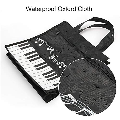 Piano Keys Music Waterproof Oxford Cloth Handbag Shoulder Tote Shopping Bag Gift (Black-Large) - Thumbnail 2