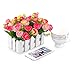 Louis Garden Artificial Flowers Fake Rose in Picket Fence Pot Pack - Mini Potted Plant (Pink)